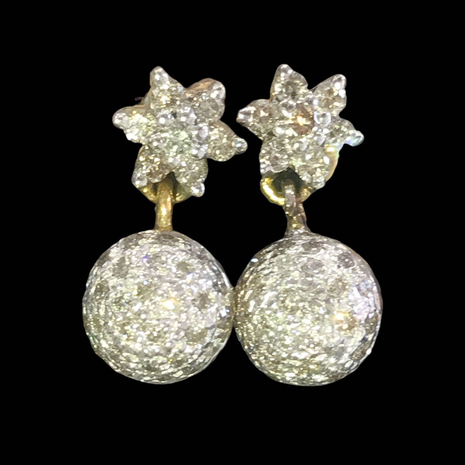 Sparkling floral with disco ball dangler natural diamonds stud earrings_1