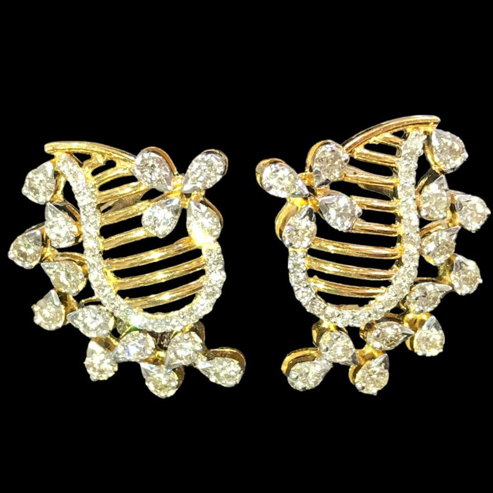 Gorgeously Delightful Floral Leafy Indian Style Natural Diamonds Stud earrings_1