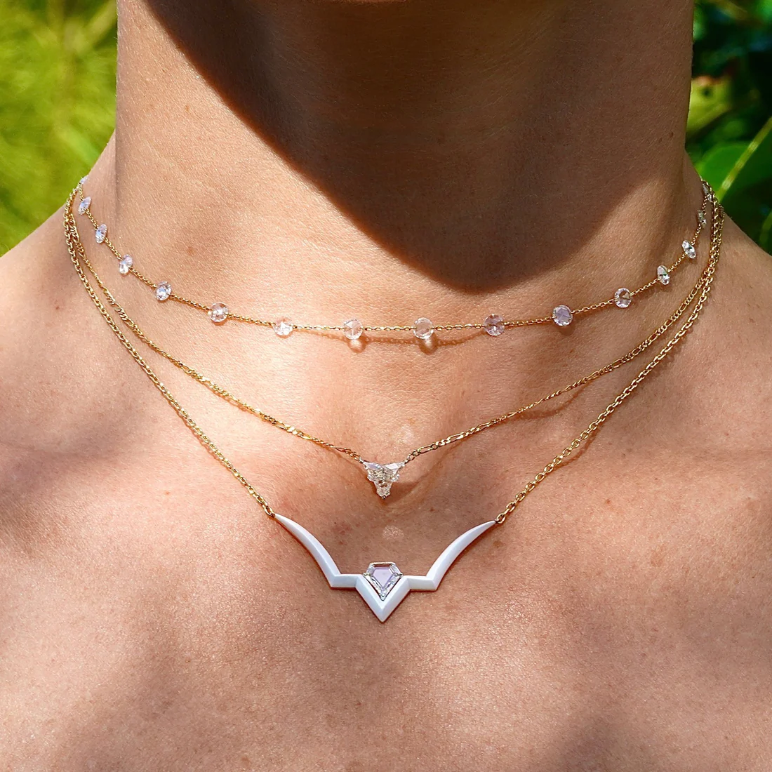 Taura necklaces in mixed cut diamonds