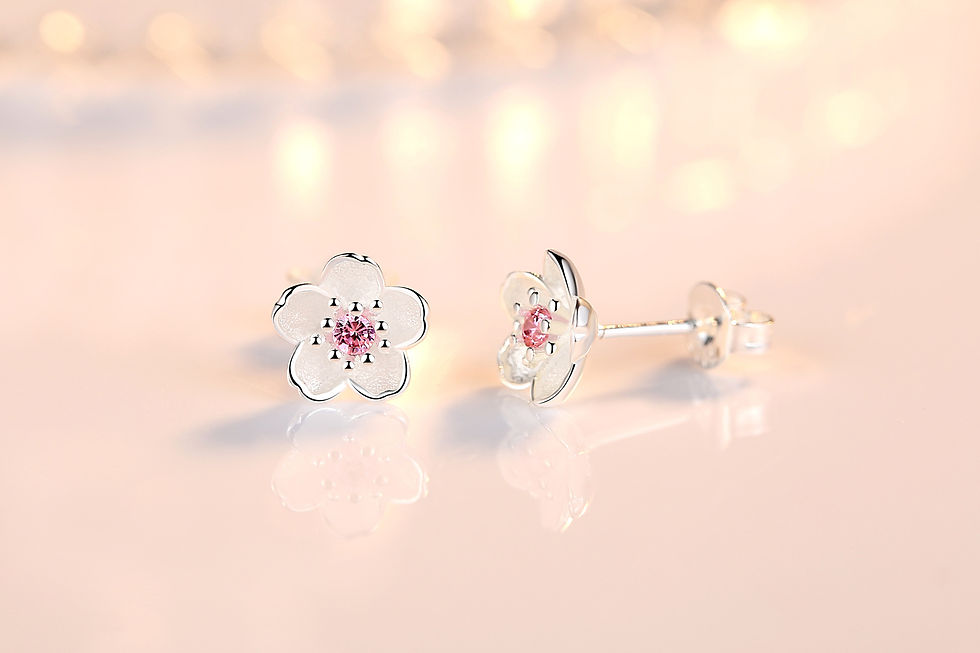 Thumbnail: 925 Sterling Silver Pink Purple Zircon Flower Small Stud Earrings For Women Wedd