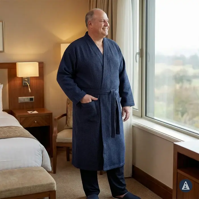 ADAMO 149013 BADEMANTEL Waffelpique leicht in schwarz blau weiß bis 12XL überzeugt durch ein elegantes Design.