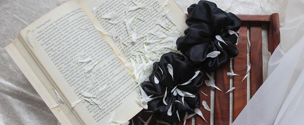 Piano Black scrunchie by Chouchoute, Made from finest satin silk fabric
