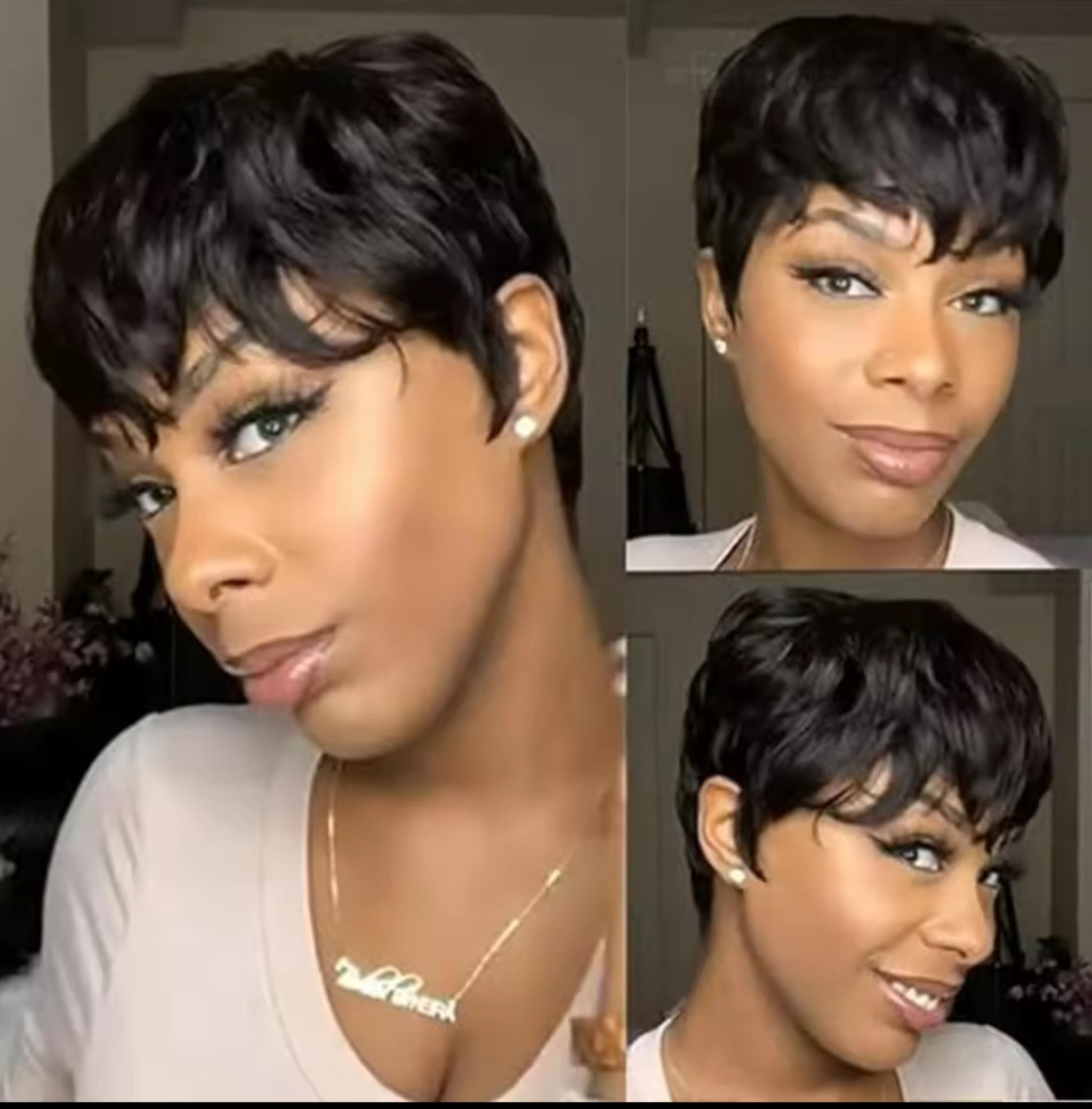 Black Short Pixie Human Glueless Wig