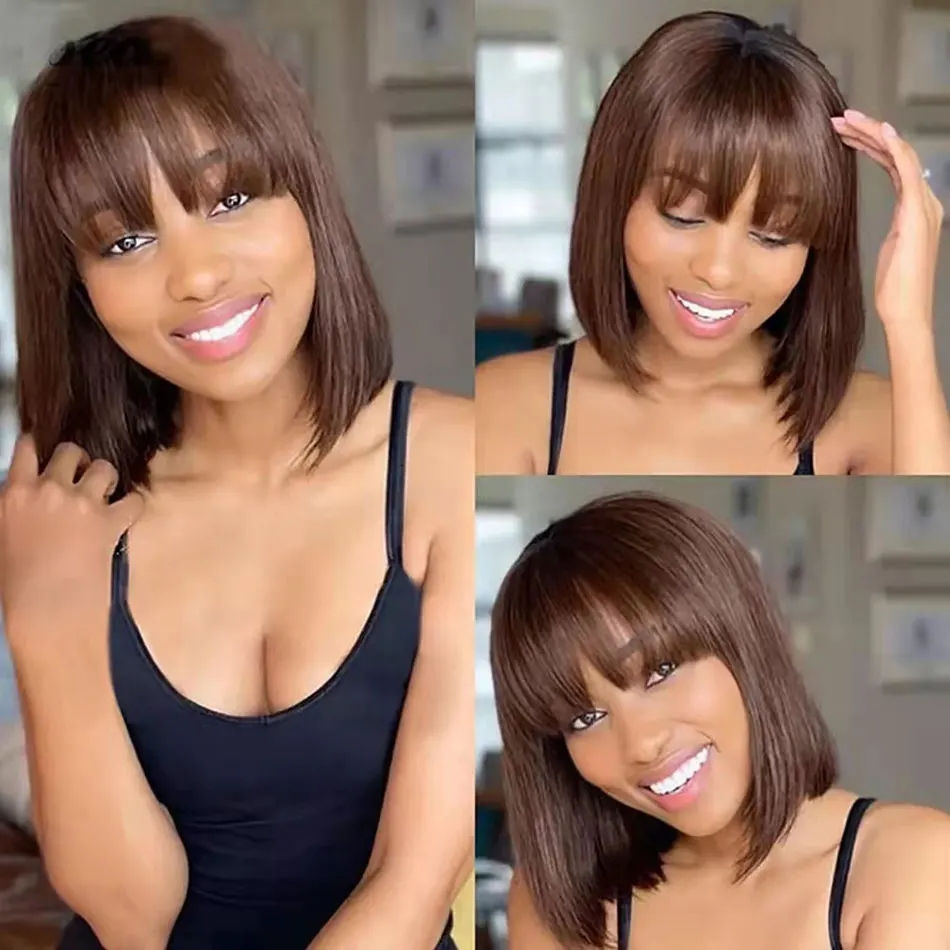 10" Straight Brown Bang HUMAN Wig