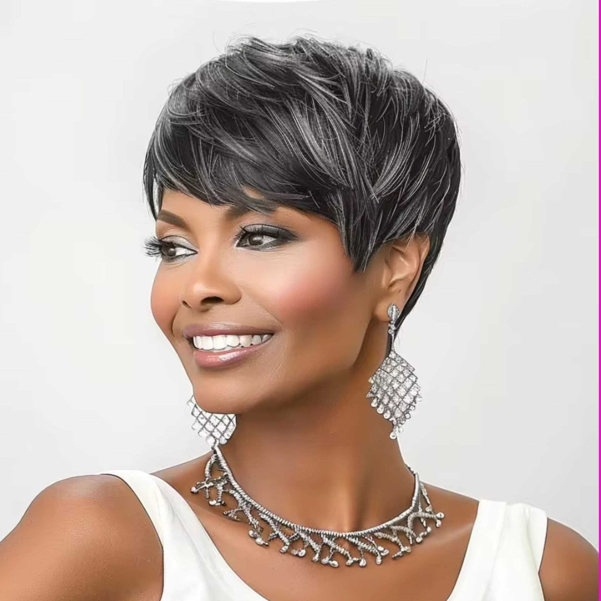 Gray Mix Black Short Pixie Human Glueless Wig