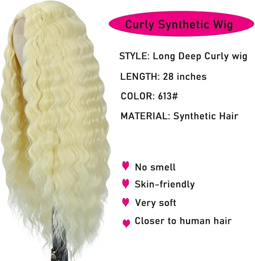 Thumbnail: 28" Blonde Middle Part Loose Wave Synthetic Wig