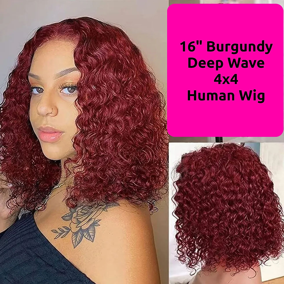 "Ready to Wear" 16" Burgundy Deep Wave Human Hair Wig