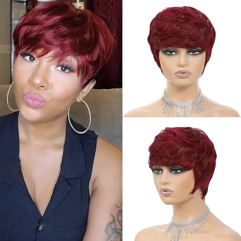 Burgundy Short Pixie Human Glueless Wig