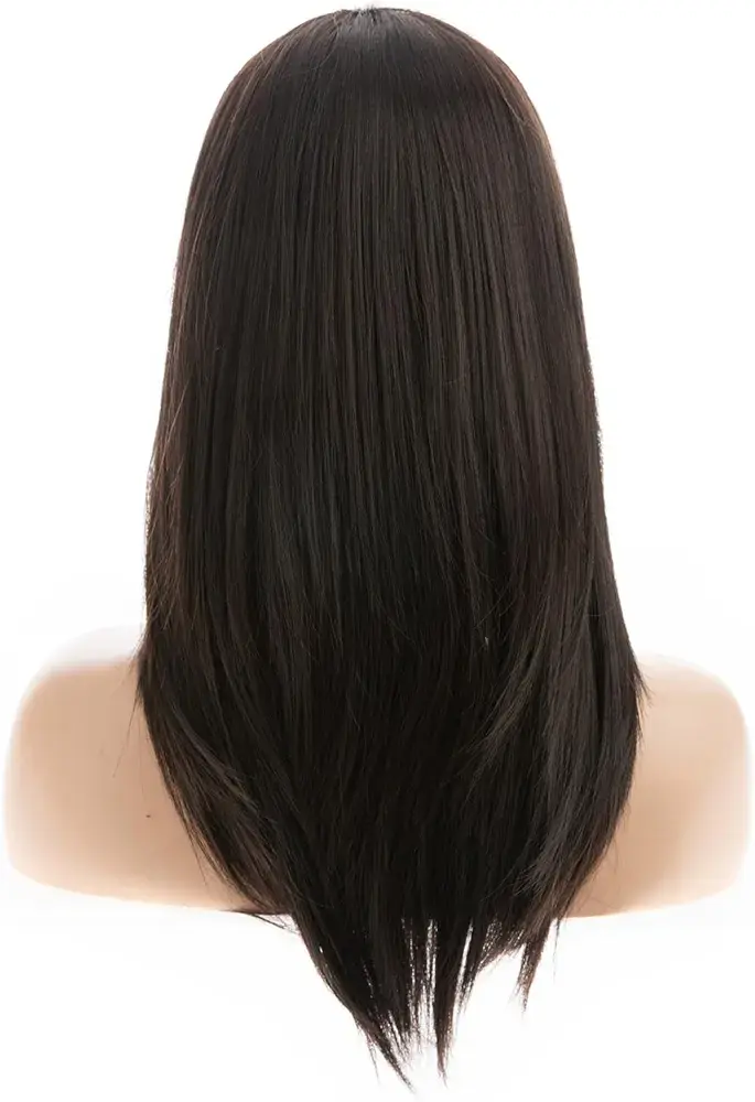 Thumbnail: 16" Dark Brown Wavy Layered Curtain Bang Synthetic Wig