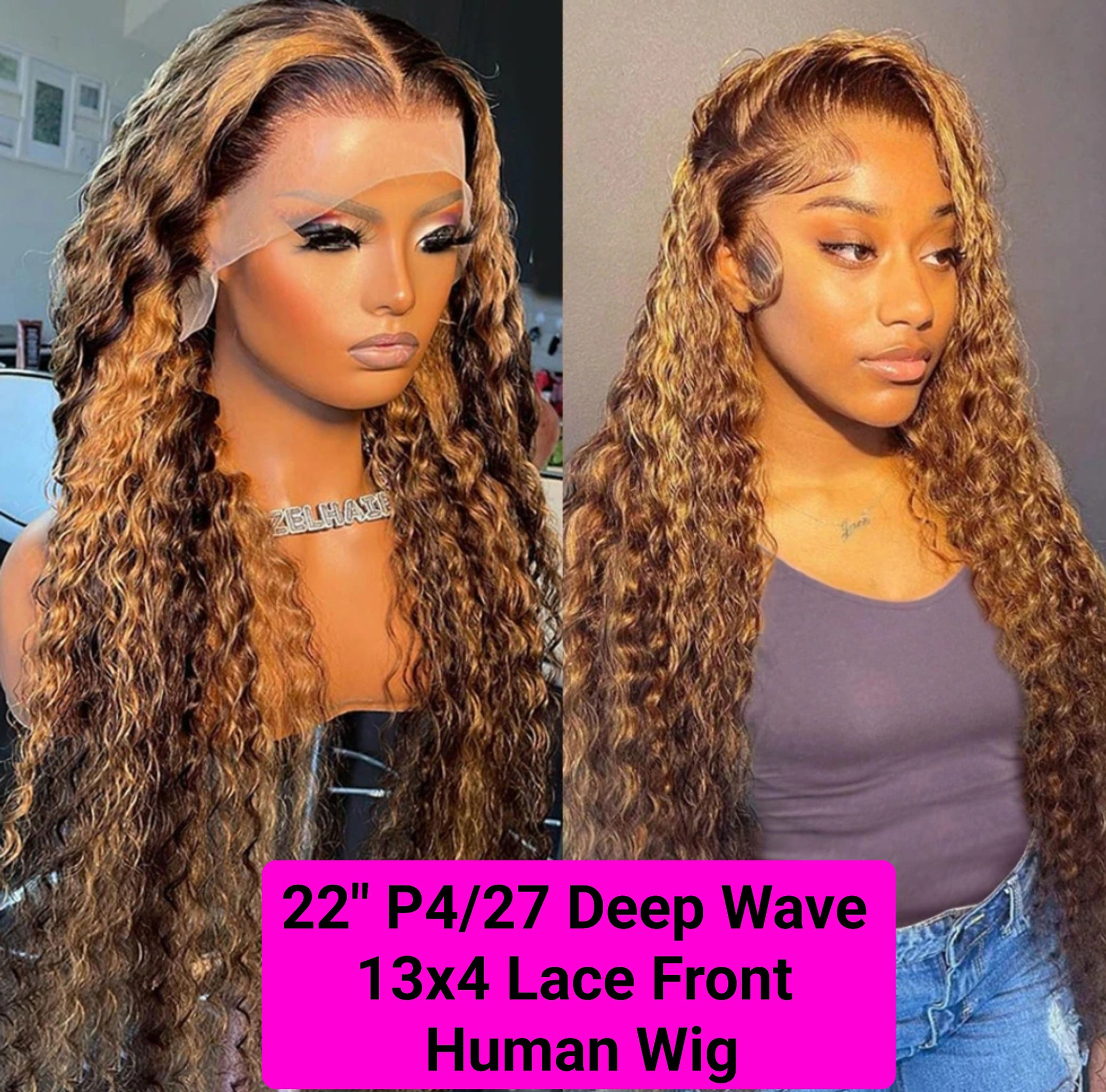 22" P4/27 Deep Wave HUMAN 13x4 Lace Front Wig