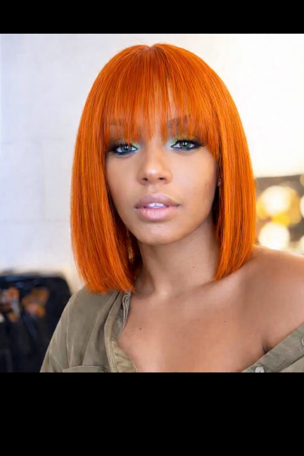 10" Orange Straight Bang Human Wig