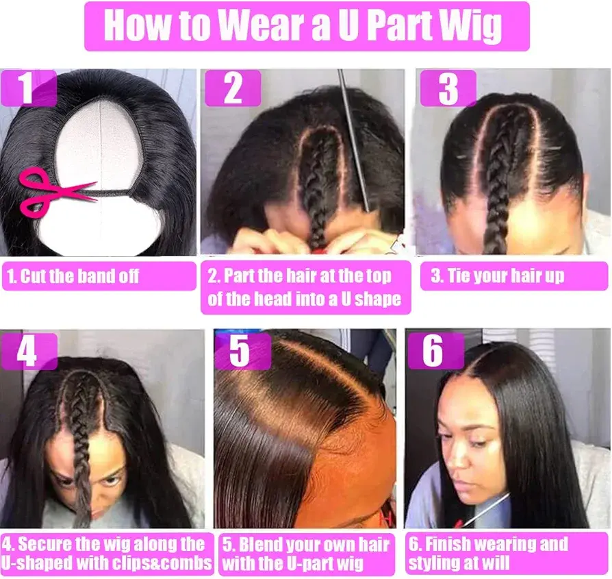 Thumbnail: 14" U-Part Yaki Straight Black HUMAN Wig