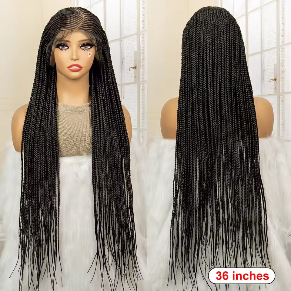 Thumbnail: 26" Black Backward Cornrow Braid Lace Front 13x4 Hair Wig