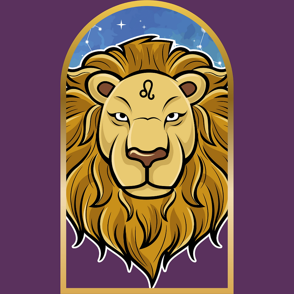 Leo symbol, lion, emerging from gold arched frame