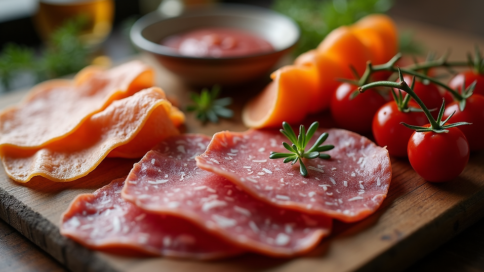 High angle view of a well-arranged charcuterie board
