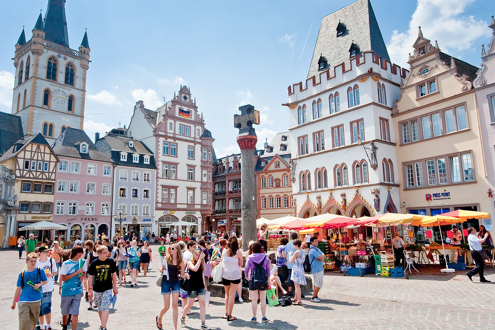 Market Square in Trier, Germany. The square served as a medieval market, dating back to the year 958 AD.