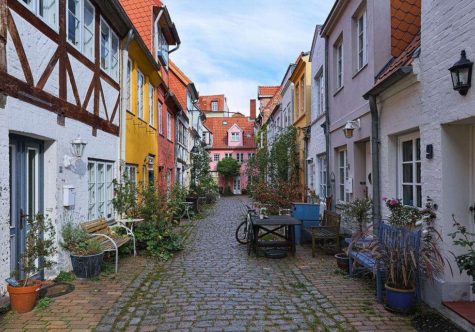 Lubeck. Germay - Sievers Thorweg, the one of the typical passageways in Old Town. Lubeck is famous for its passageways and courtyards, which remain from the medieval town structure.