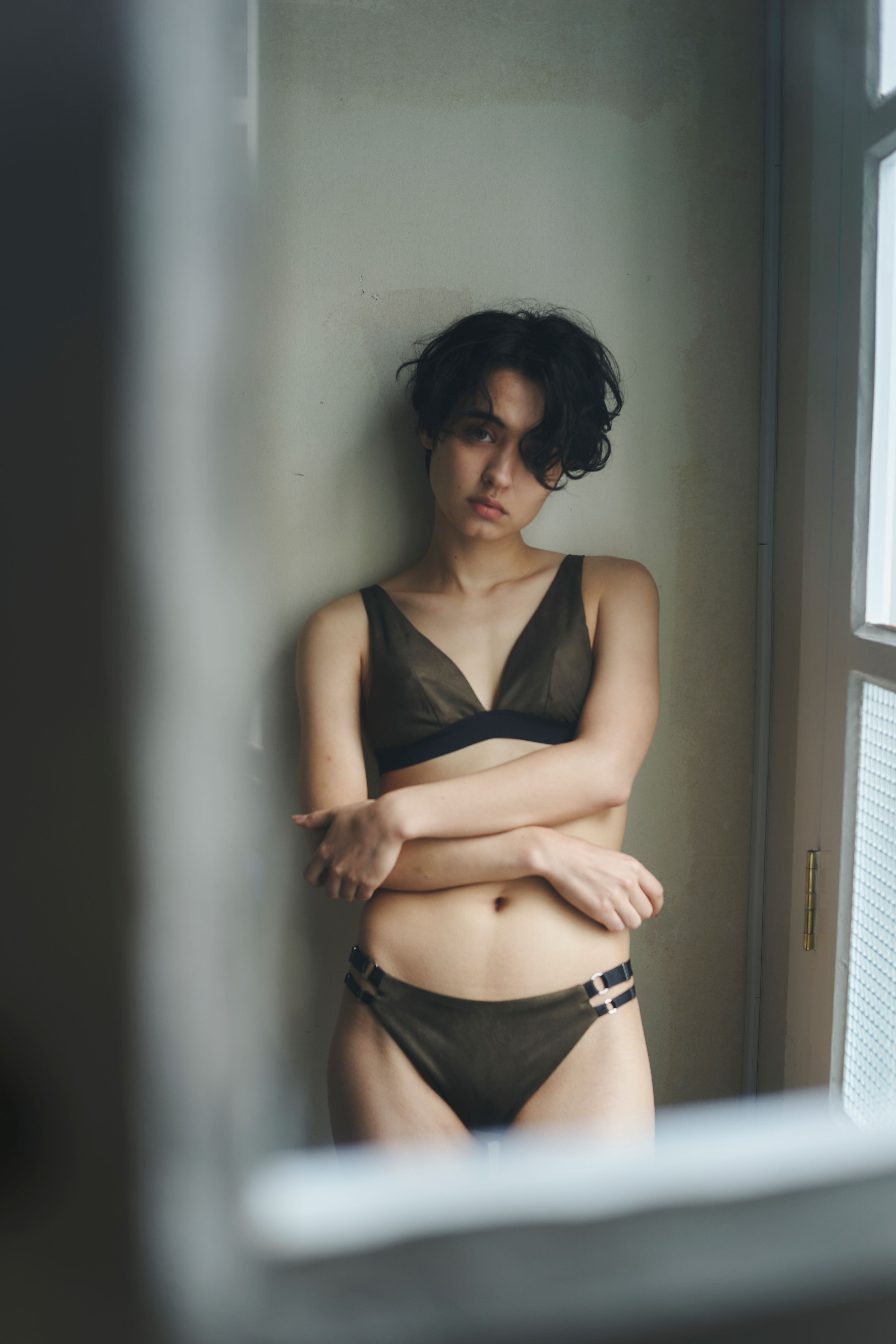 Suede Bra＆StrapTanga OLIVE with Bag