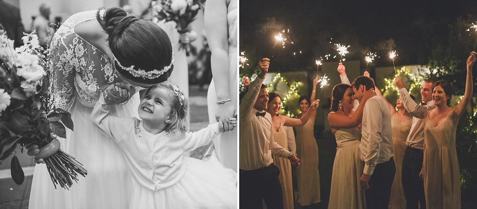 Bride with flowergil, sparklers at wedding