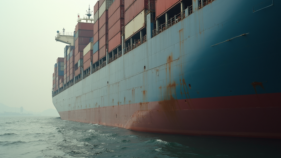 Close-up view of a cargo ship being loaded at a Chinese port