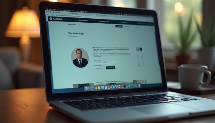 Close-up view of a laptop screen showing an author’s website homepage