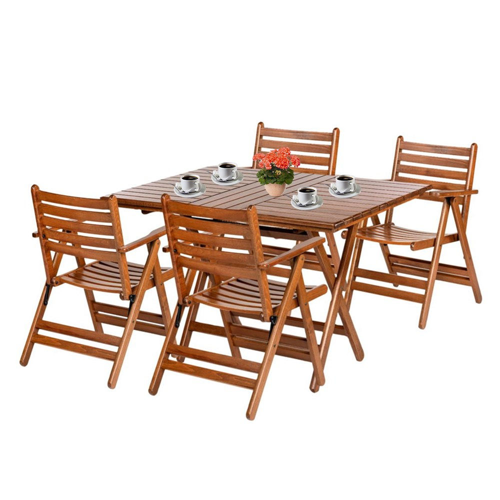 Antalya Ahşap Masa Sandalye Takımları -4 Kişilik Katlanır Bahçe Balkon Set