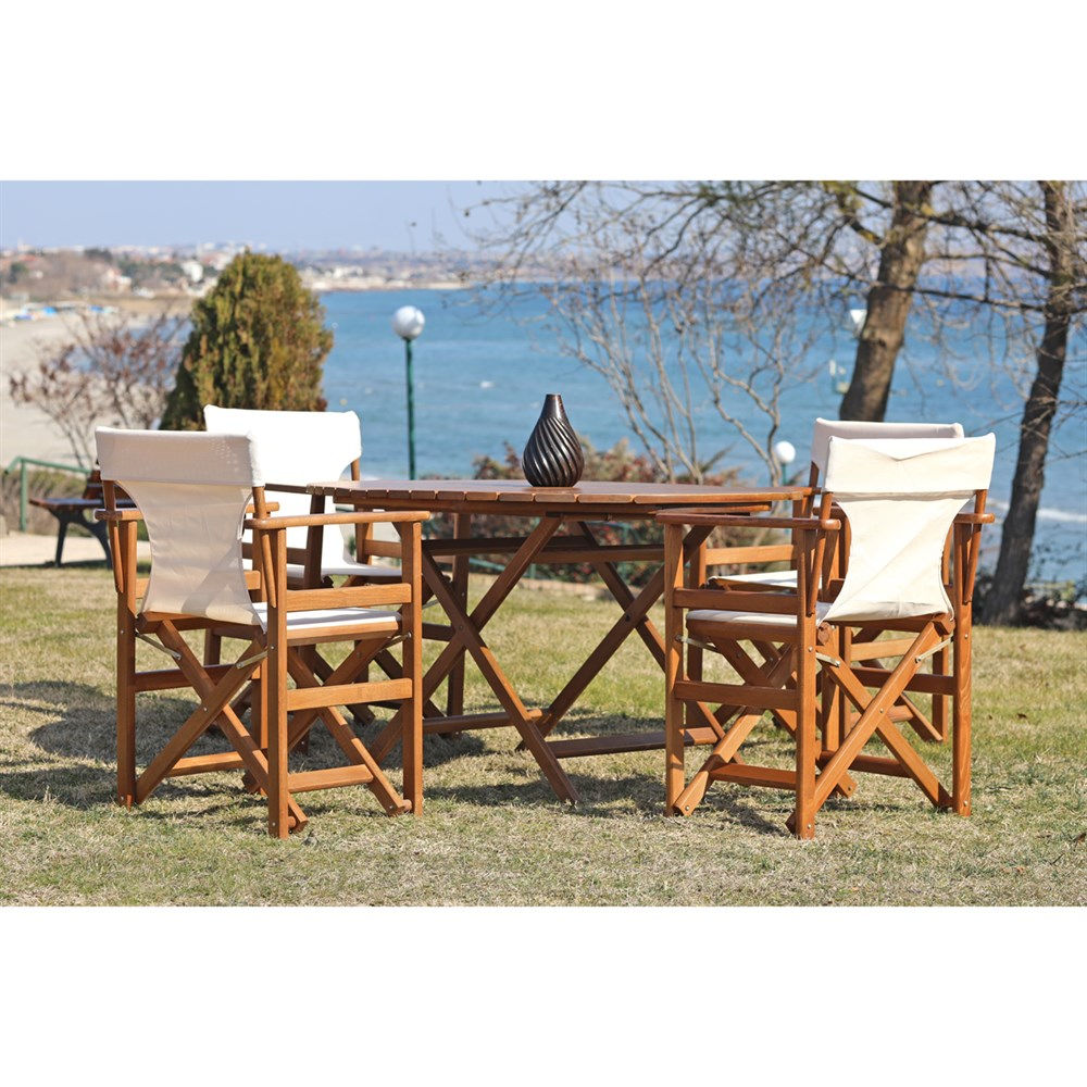 Yönetmen Ahşap Masa Sandalye Takımları - 4 Kişilik Katlanır Bahçe Yuvarlak Set