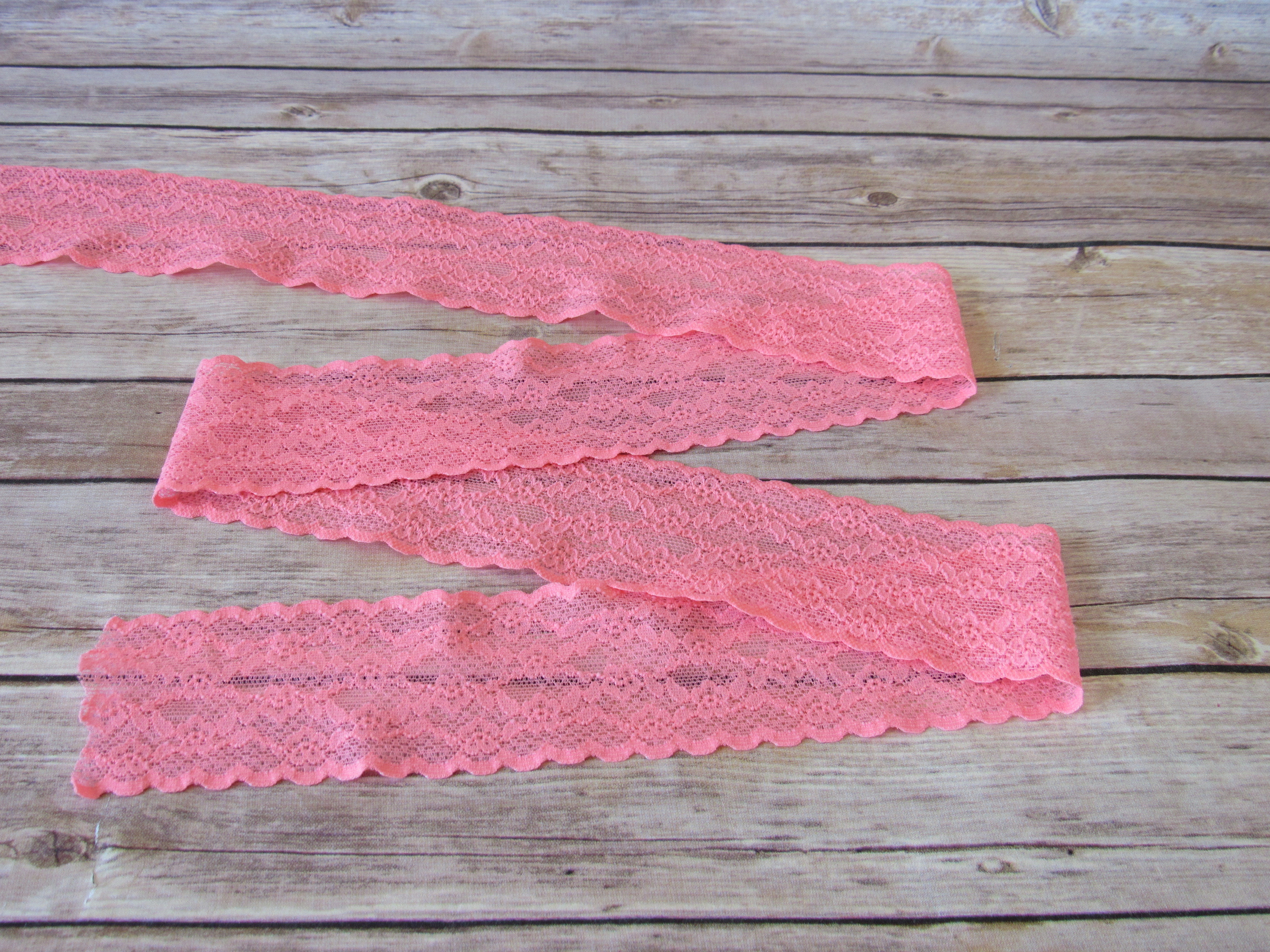 Stretch Lace - Coral Blossom - 2 1/2"