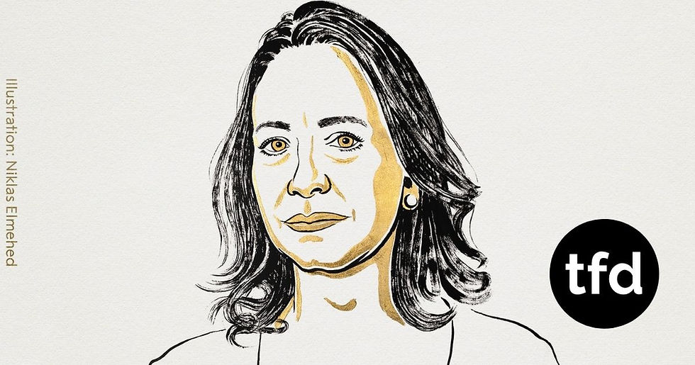 “I am in shock,” Machado said, adding, “I cannot believe it.” (Image: Niklas Elmehed, Nobel Prize Facebook)