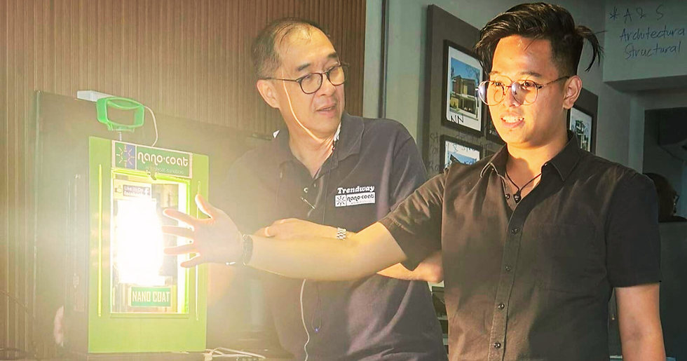 A simple heat-lamp test shows the Nano Coat® difference. The coated glass stays cool while untreated panels grow warm to the touch.