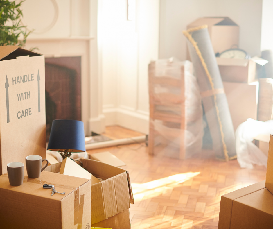 moving boxes in a living room