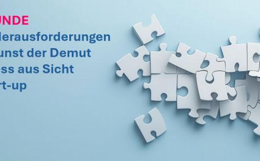 WeiĂe Puzzleteile auf hellblauem Hintergrund; links oben der Titel âKĂNIG KUNDEâ mit Untertitel zur Miniserie ĂŒber Business-Herausforderungen aus Sicht eines Start-ups