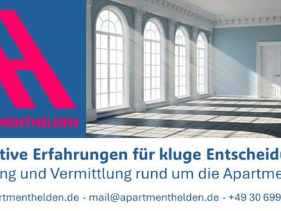 Logo der APARTMENTHELDEN neben einem sonnendurchfluteten, leeren Raum mit großen Rundbogenfenstern und dem Slogan „Operative Erfahrungen für kluge Entscheidungen“.