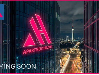 Grafik mit dem Schriftzug "APARTMENTHELDEN" und "COMING SOON" – Ankündigung eines neuen Konzept-Stores.