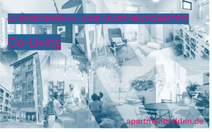 Bild-Collage zum Thema Co-Living als außergewöhnliches Apartmentkonzept von APARTMENTHELDEN. Zeigt Szenen von Gemeinschaft und modernen Wohnräumen.