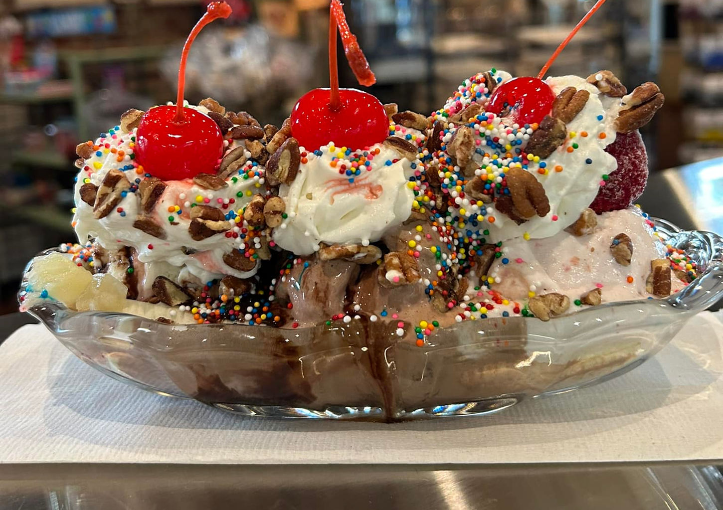 Loaded Banana Split with Tongue in Cheek Ice Cream
