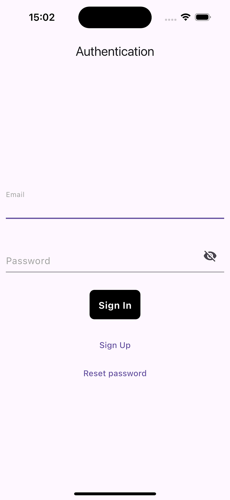 Authentication screen
