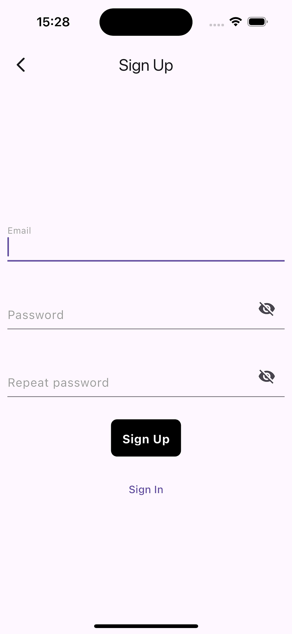 Registration screen