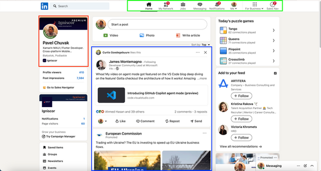 View LinkedIn elements on web