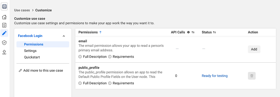 Facebook authentication set up page