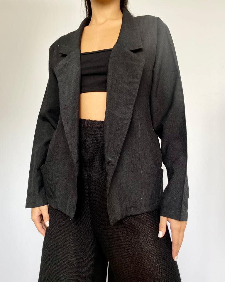 Blazer Preto Em Linho Misto