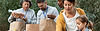 Volunteers packing groceries