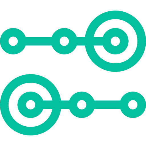 Interconnected teal rings and circles