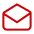Red line icon of an open envelope on a black background.