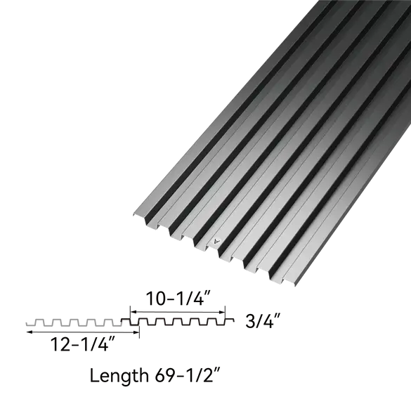 FireGuard steel fence panel profile showing vertical slat dimensions and galvanized steel construction for modular fencing systems