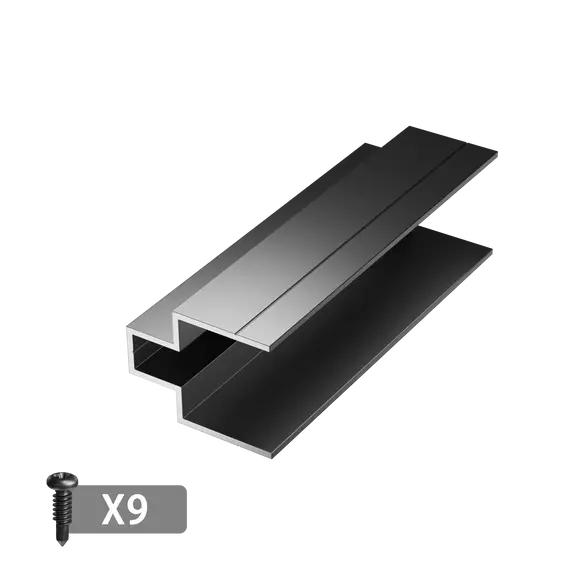 Fence board adapter component with mounting hardware for securing 6-inch wide fence boards in Modern Yard systems