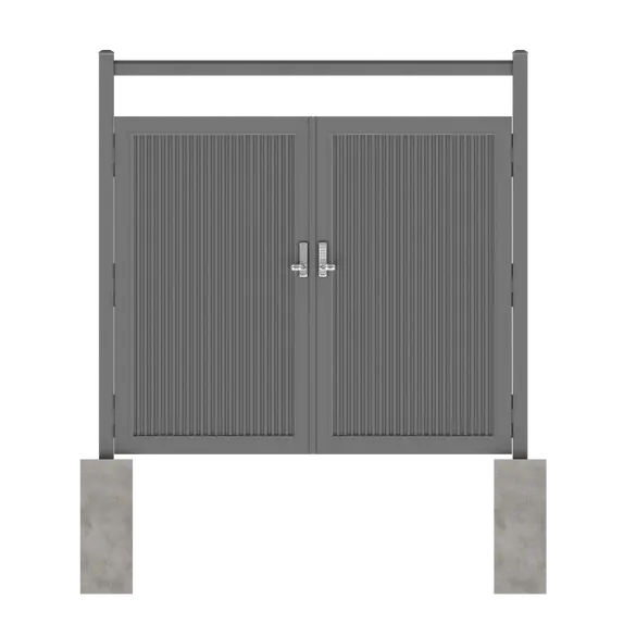 Double metal privacy gate system using Modern Yard gate frames and matching fence panels for residential applications