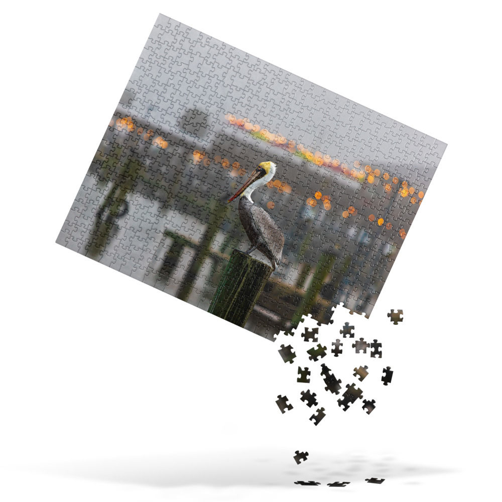 Jigsaw puzzle - A Majestic Pelican Gracefully Resting on a Harbor Pylon
