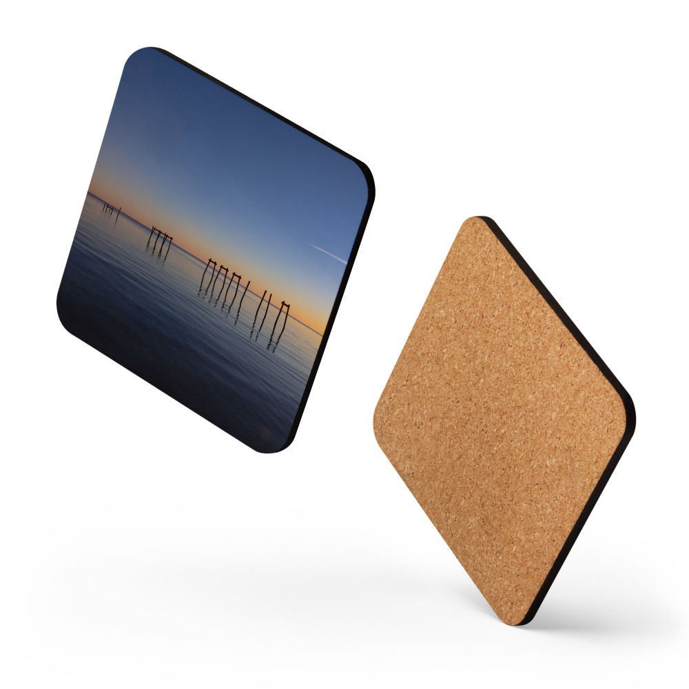 Cork-back coaster - An Aged Pier on a Reflective Dark Blue Ocean at Dusk