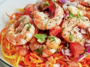 Fresh Tomato Salsa Shrimp Over Carrot and Summer Squash Noodles